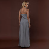 Vestido Longo Elegante Tricoline Cinza Mary